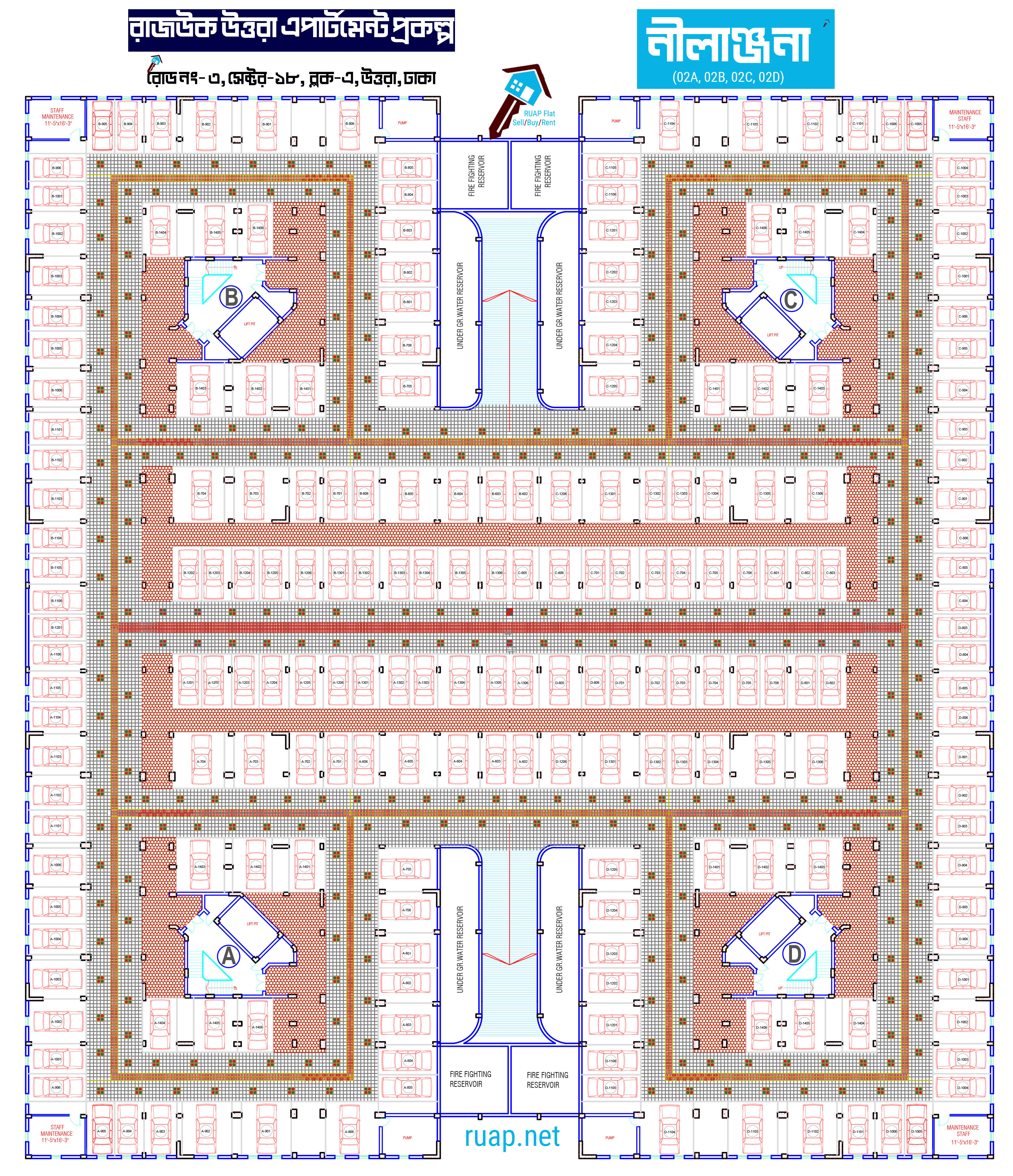 নীলাঞ্জনা ভবন - ০২ এর একতলা ফ্লোর প্ল্যান (Nilanjona Building - 02 Ground Floor Plan)