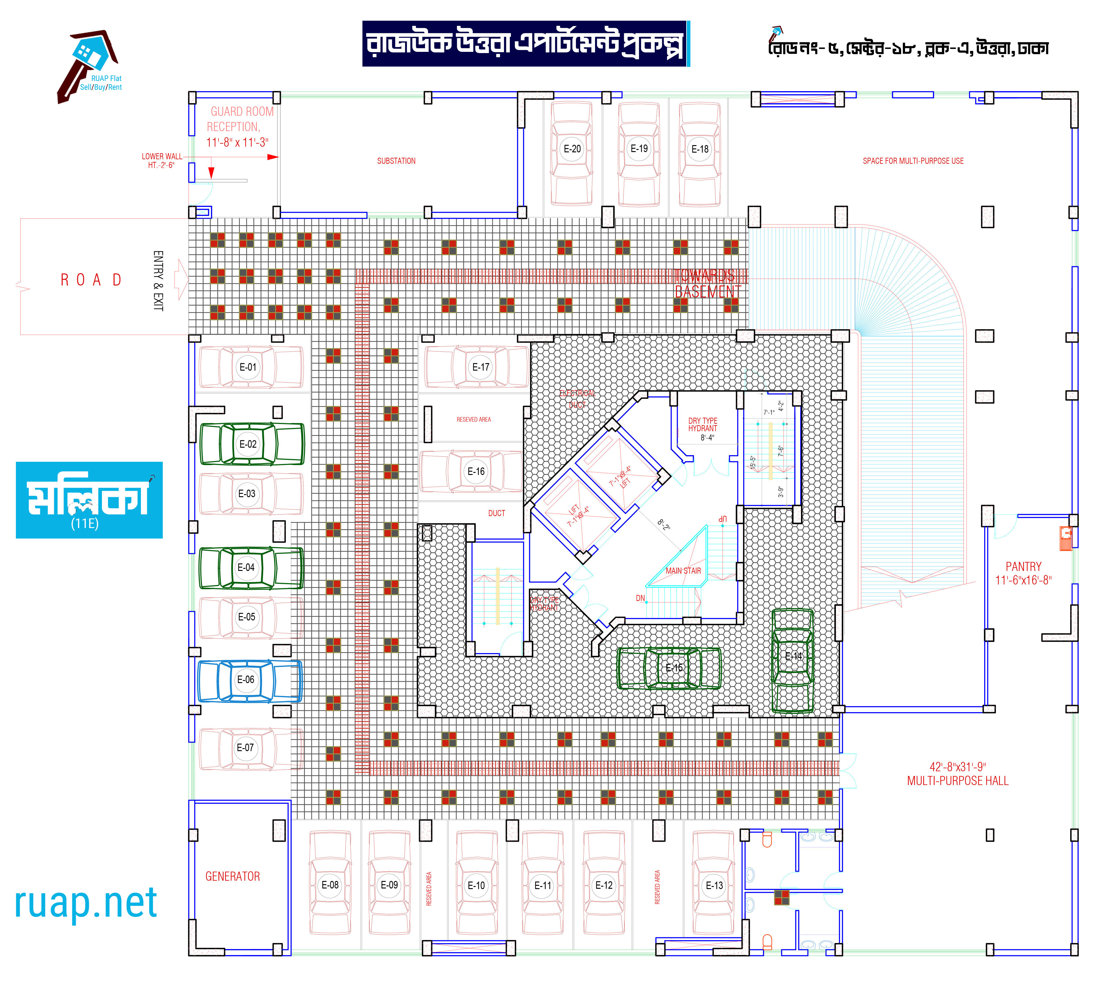 মল্লিকা ভবন - ১১ এর একতলা ফ্লোর প্ল্যান (Mollika Building - 11 Ground Floor Plan)